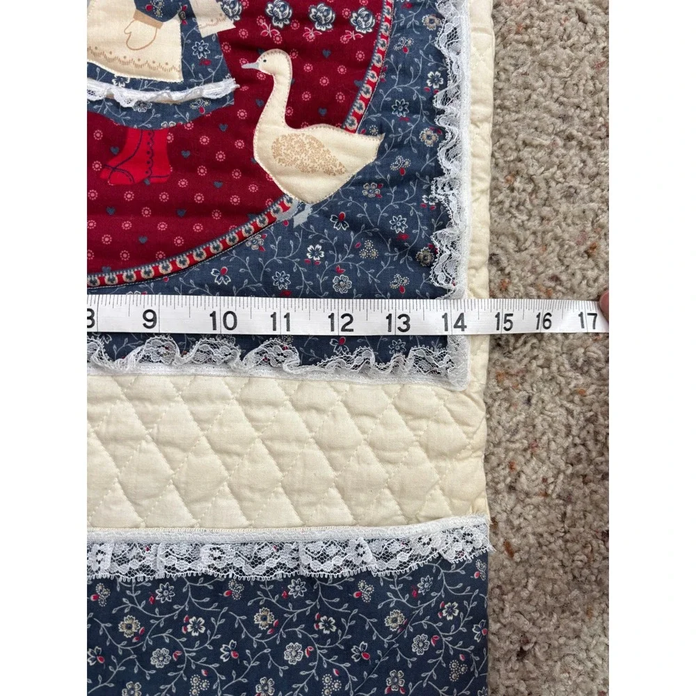 VTG Holly Hobbie Folk Art Farm Girl Goose Fabric Wall Hanging Pocket Cottage SEE